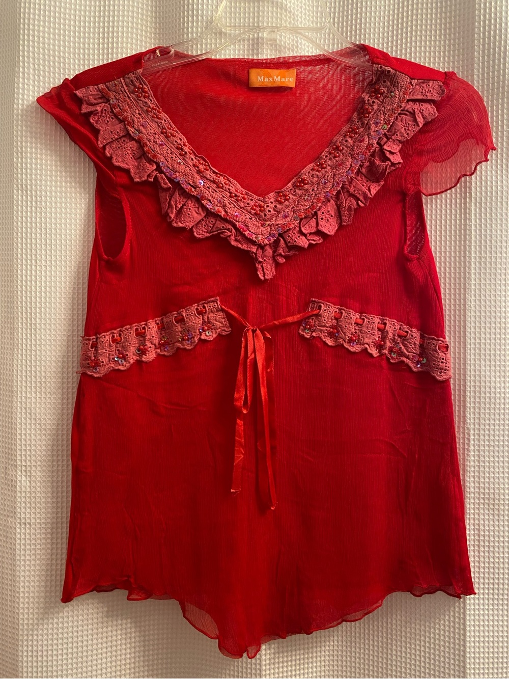 "Y2K Max Mara Orange Label Sheer Mesh Fairly Blouse